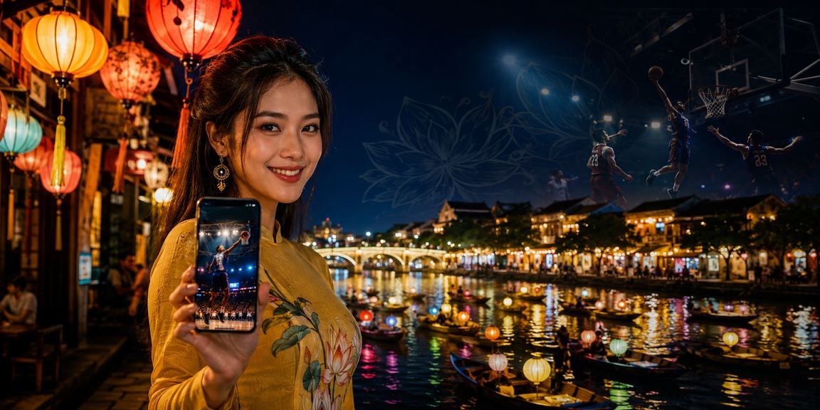 Không khí chợ đêm Hội An với chủ đề bóng rổ và thể thao giải trí